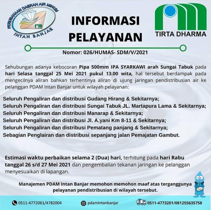 PDAM Intan Banjar Perbaiki Pipa 500mm IPA Syarkawi, Cek Wilayah Terdampak