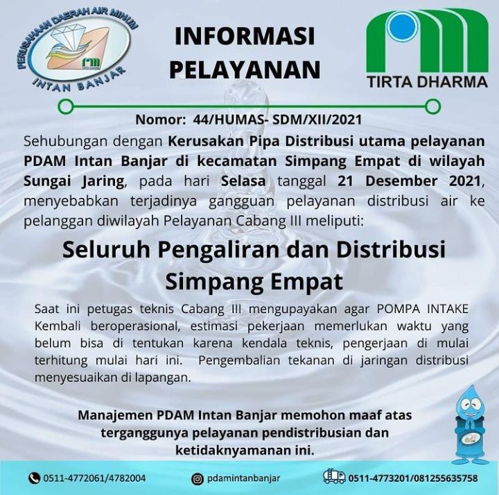 Pengaliran dan Distribusi Pelanggan PDAM Intan Banjar di Wilayah Cabang II Terganggu